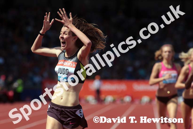 Jessica judd wins the 800 metres in the IAAF Diamond League, Birmingham.